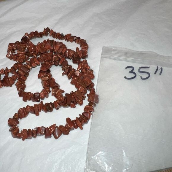 Boho Genuine Goldstone Chunky Long Necklace - Picture 6 of 7